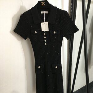 Sandro Rhinestone-Embellished Knit Short-Sleeve Dress